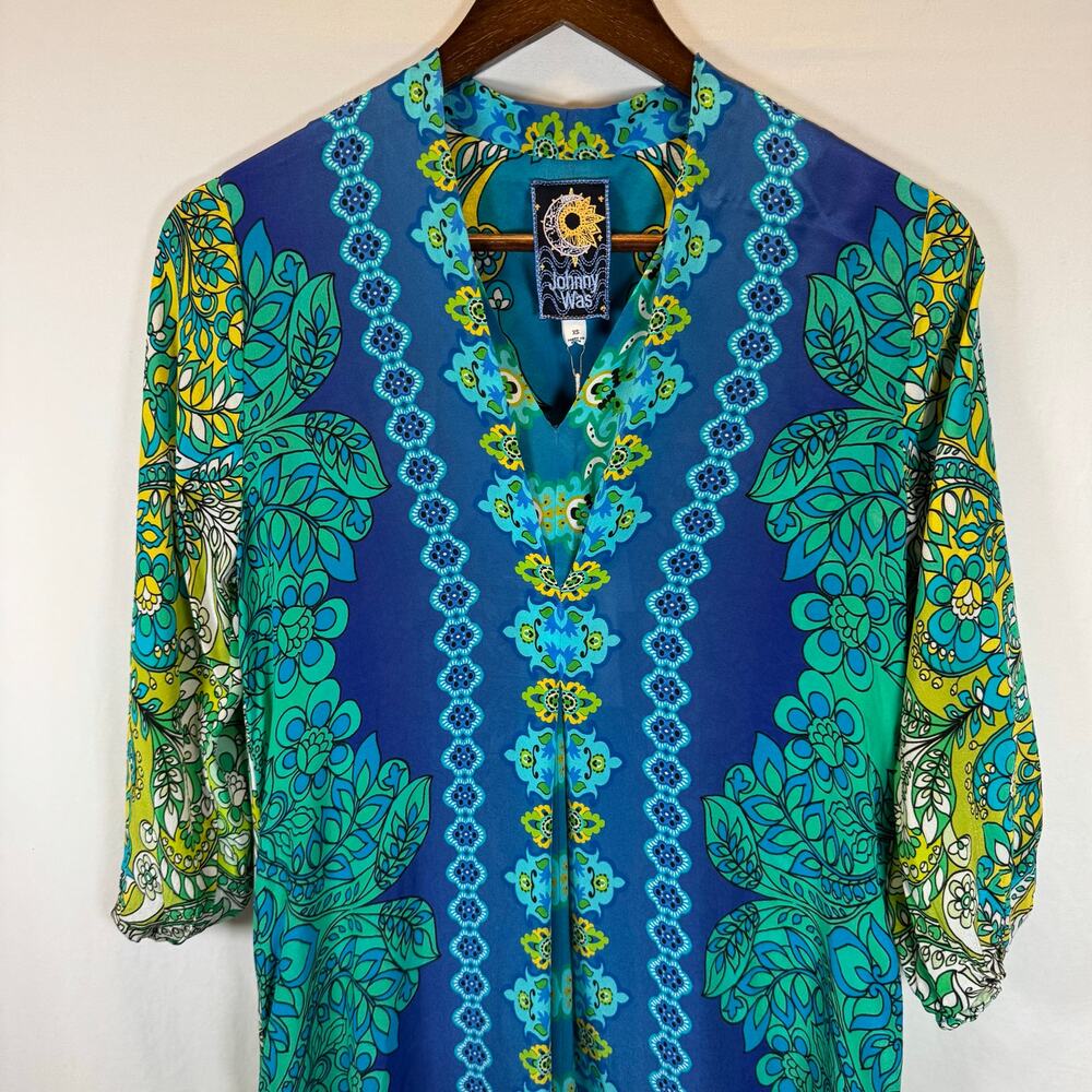 Johnny Was Womens XS Kahinu Dress & Slip Silk Diomedes Blue Boho Floral NWT $465 - Picture 13 of 15